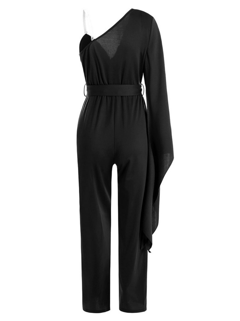 Zwarte Bordeauxblauwe Asymmetrische Volledige Lengte Effen Slanke Jumpsuit Met Hoge Taille