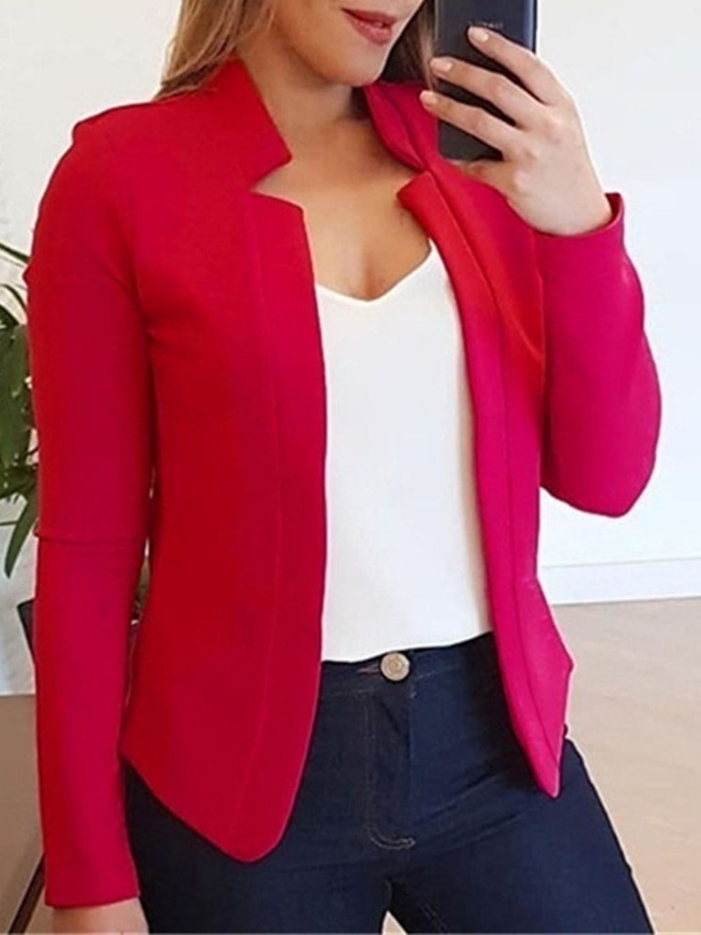 Blazer Dames Met Ingekeepte Revers En Lange Mouwen Standaard Herfst Casual