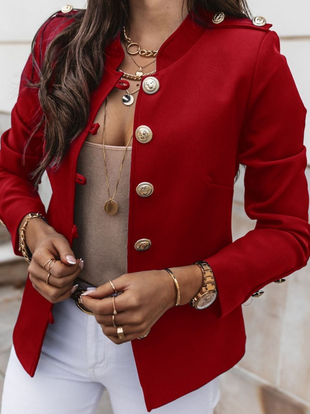 Casual Blazer Met Één Rij Knopen En Lange Mouwen Effen Standaard Herfst Dames