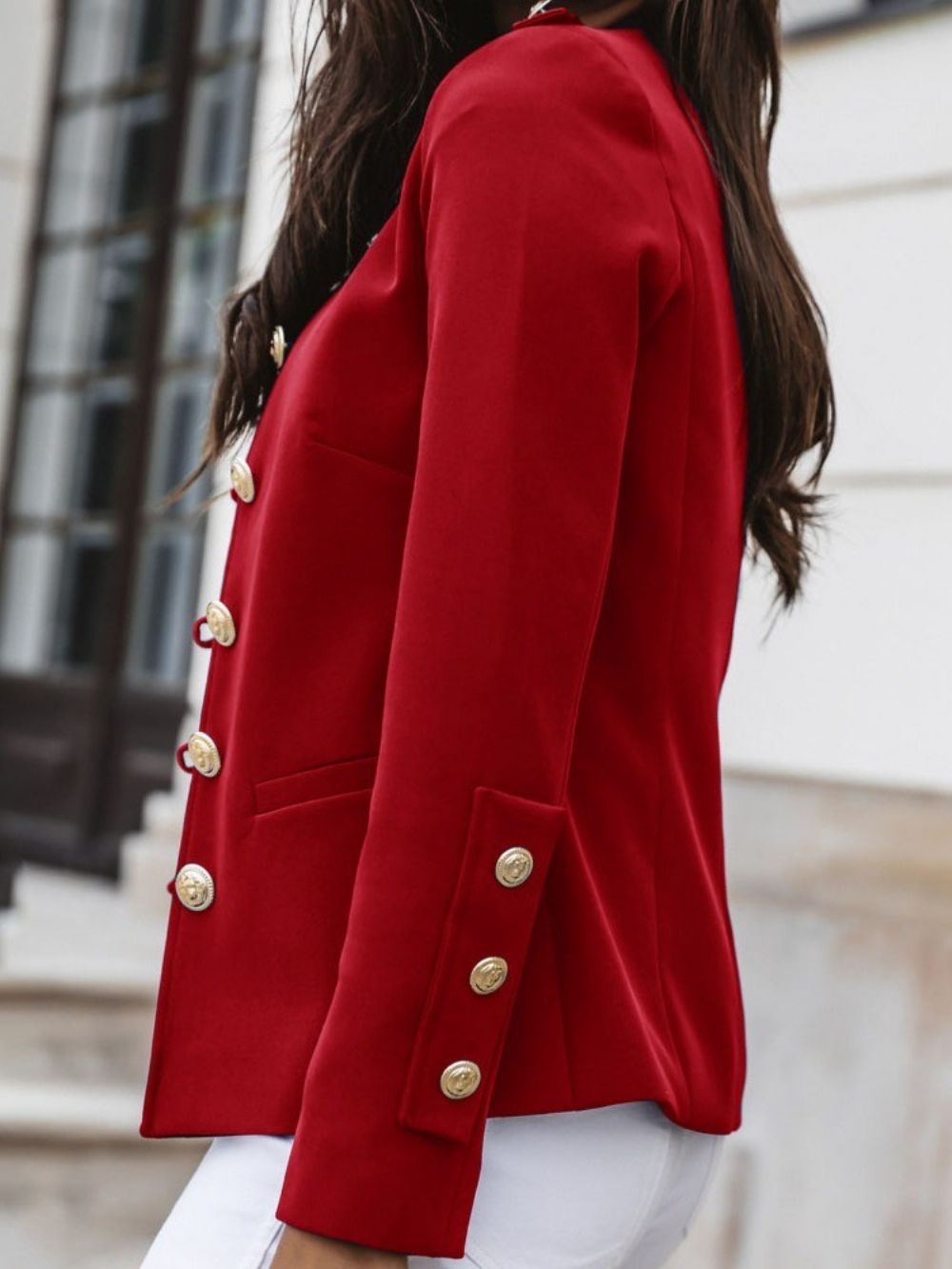 Casual Blazer Met Één Rij Knopen En Lange Mouwen Effen Standaard Herfst Dames