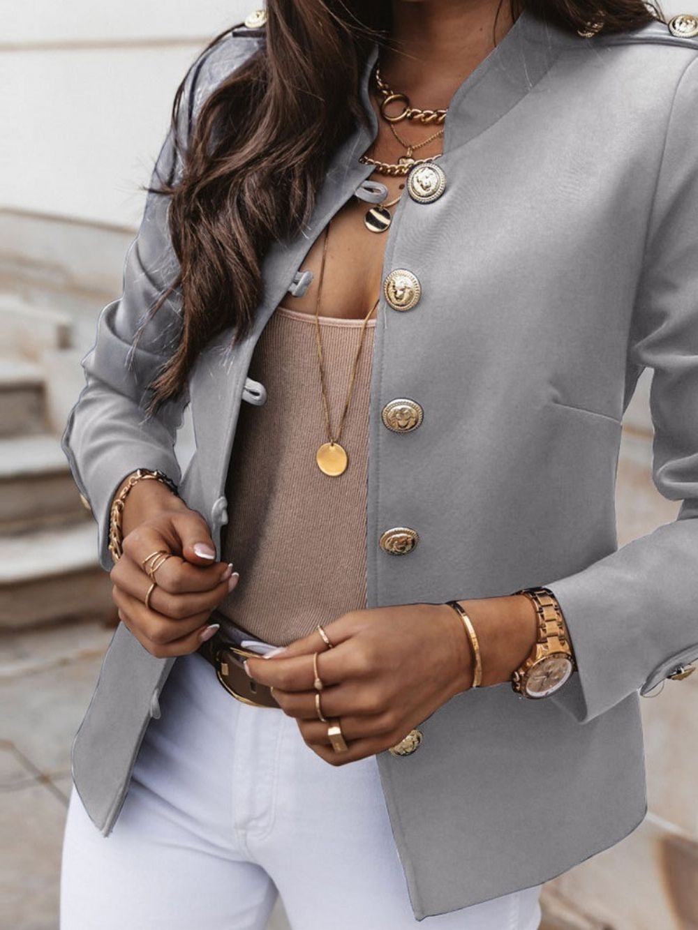 Casual Blazer Met Één Rij Knopen En Lange Mouwen Effen Standaard Herfst Dames