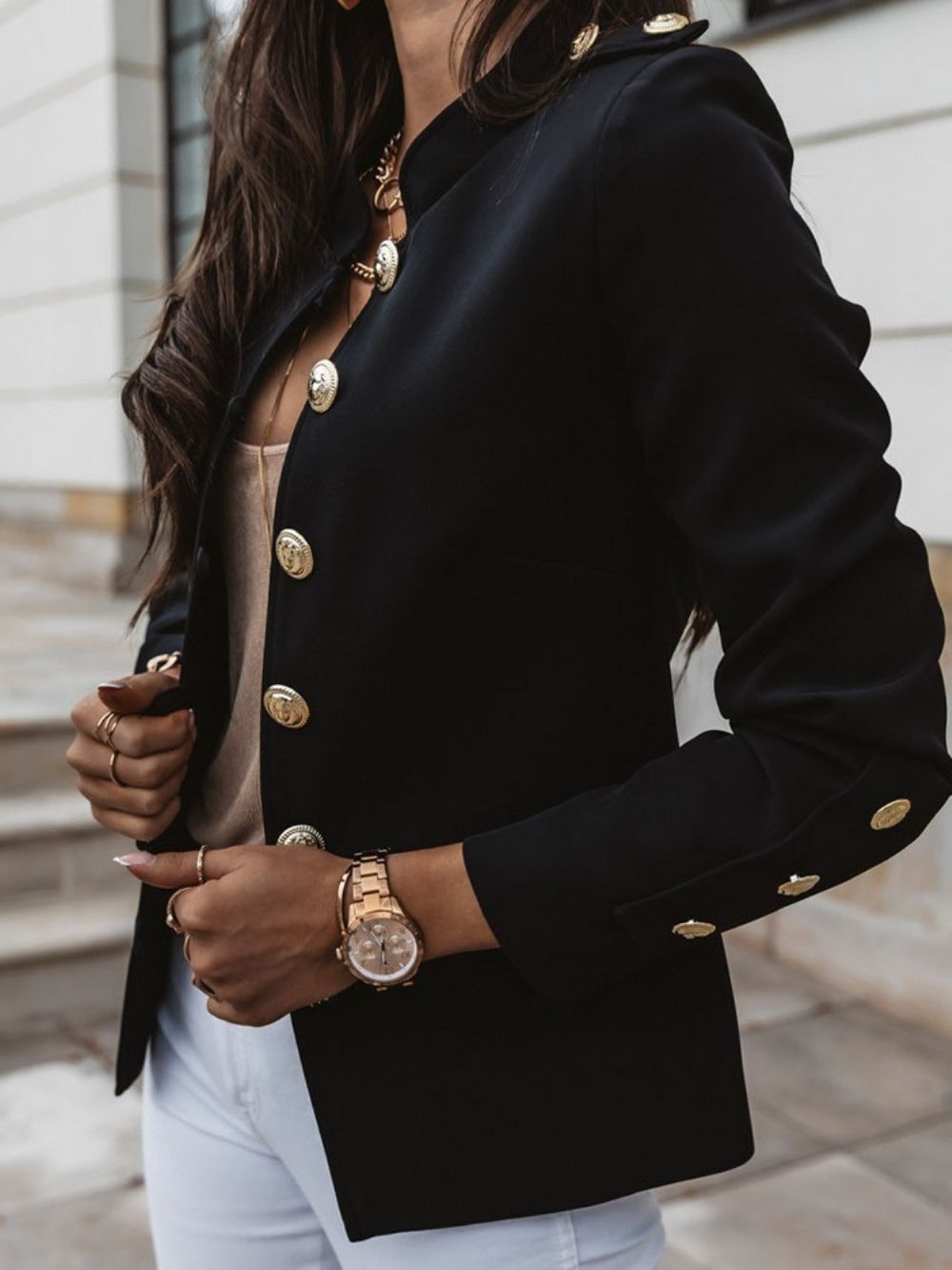 Casual Blazer Met Één Rij Knopen En Lange Mouwen Effen Standaard Herfst Dames