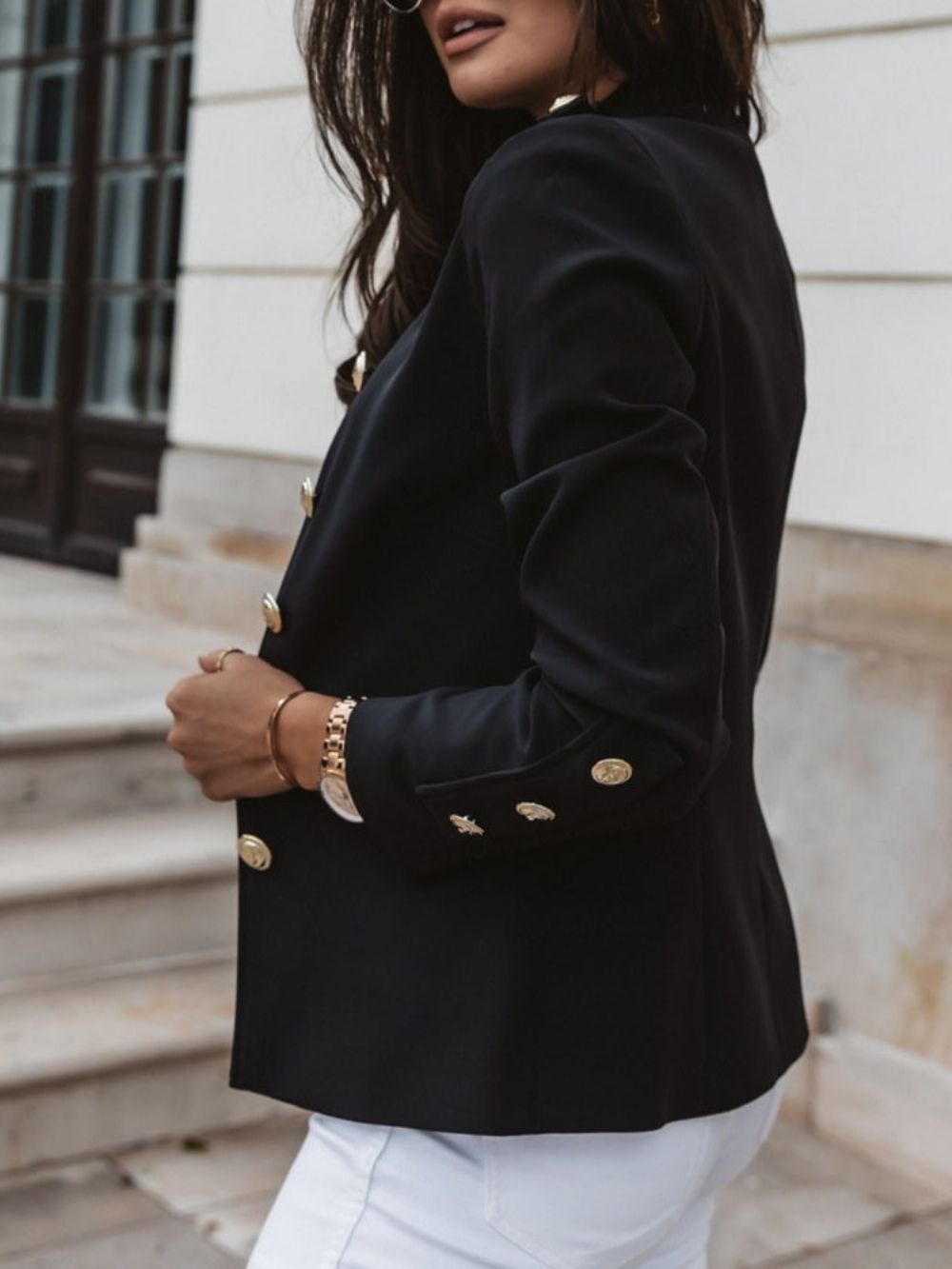 Casual Blazer Met Één Rij Knopen En Lange Mouwen Effen Standaard Herfst Dames