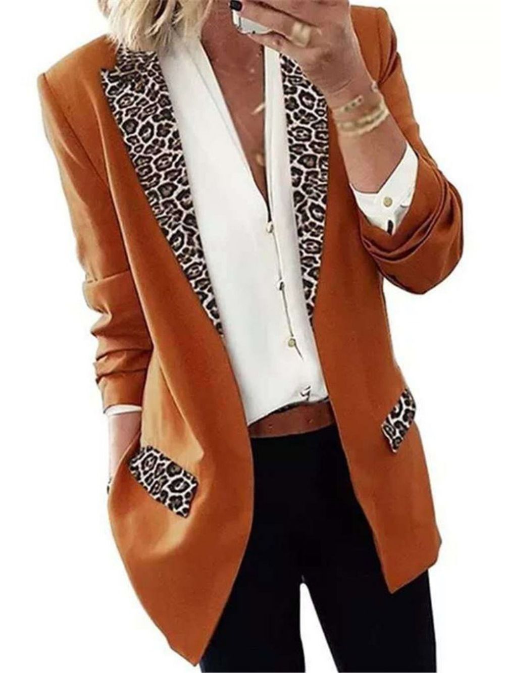 Damesblazer Dames Met Lange Mouwen En Inkeping In Luipaardprint