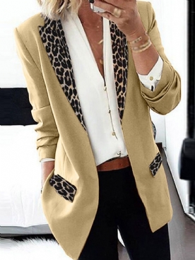 Damesblazer Dames Met Lange Mouwen En Inkeping In Luipaardprint