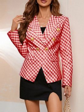 Double-Breasted Getande Revers Houndstooth Herfst Regular Casual Blazer