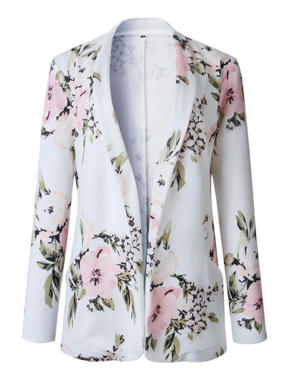 Driekwartmouwen Halflange Lente Casual Blazer Met Overslag En Bloemen