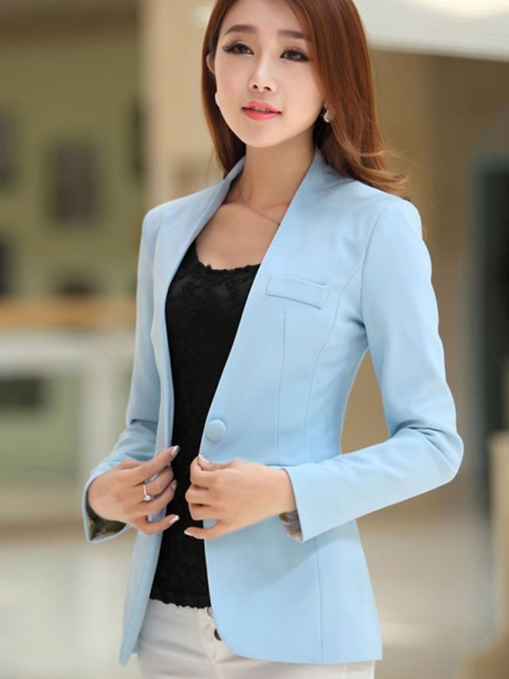 Eenvoudige Blazer Met Lange Mouwen In Snoepkleur