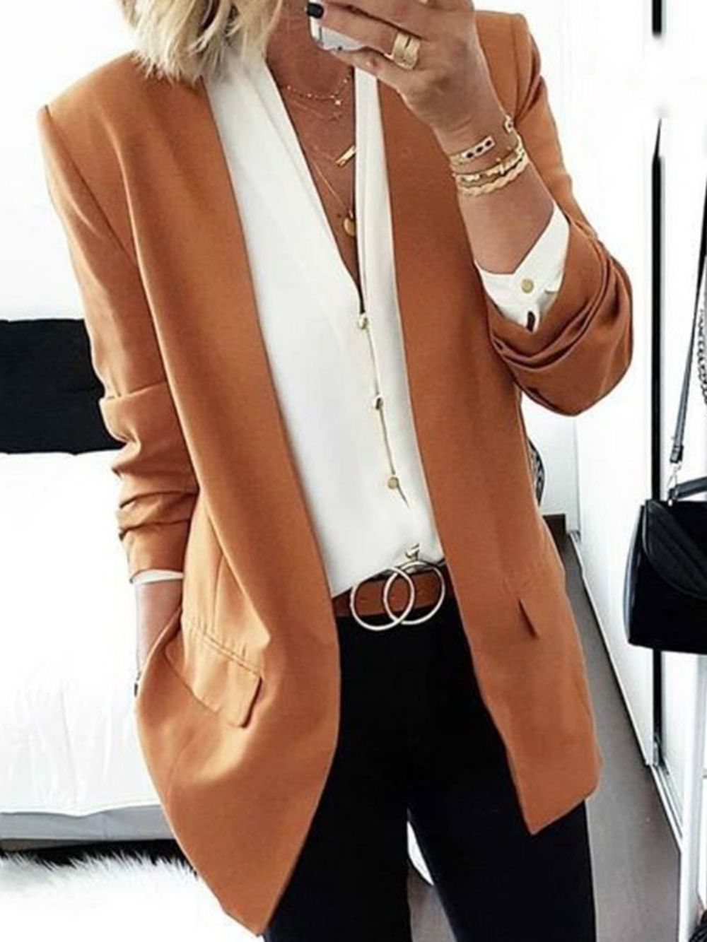 Effen Getande Revers Lange Mouw Halflang Normaal Casual Blazer