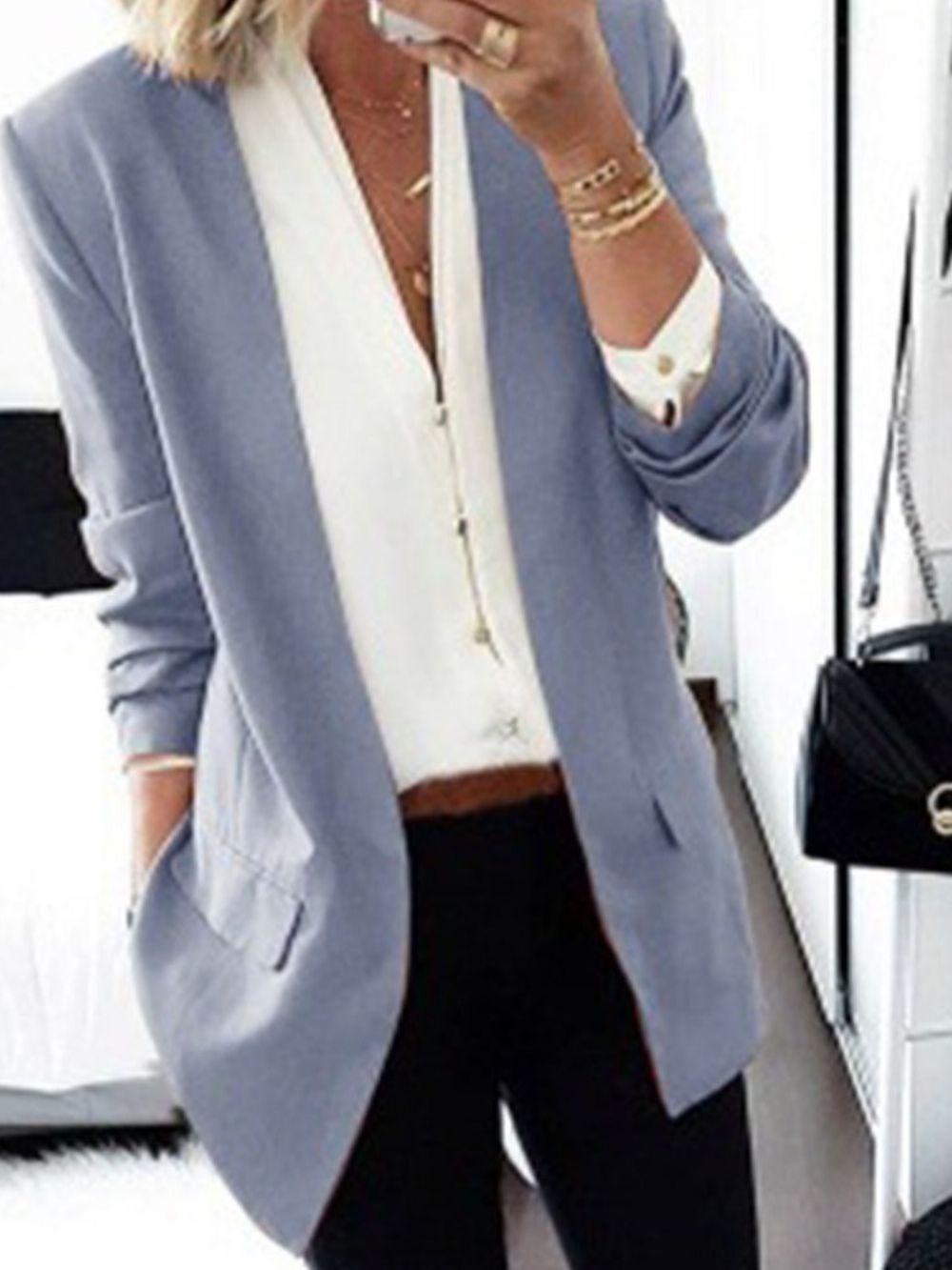 Effen Getande Revers Lange Mouw Halflang Normaal Casual Blazer