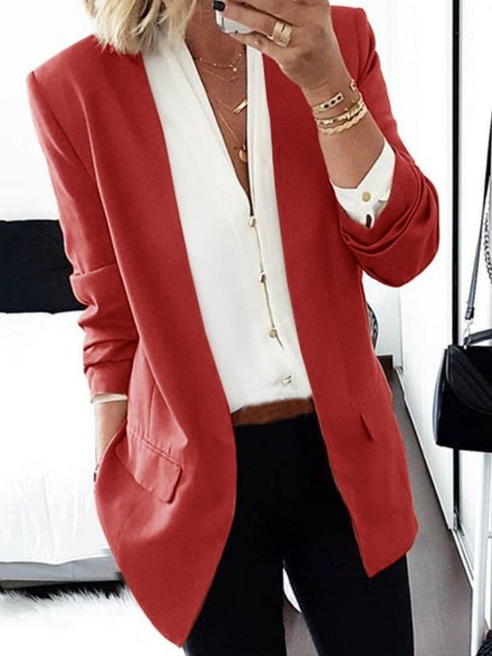 Effen Getande Revers Lange Mouw Halflang Normaal Casual Blazer