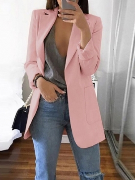 Effen Getande Revers Lange Mouw Herfst Halflange Casual Blazer