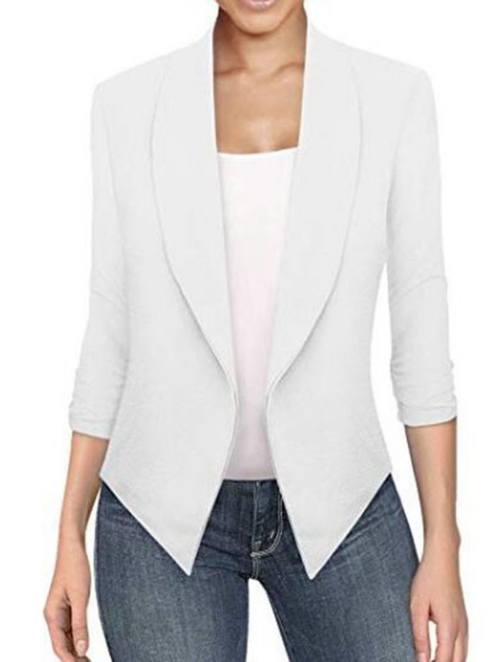 Effen Kantoor Dames Blazer Met Asymmetrische Revers En Lange Mouwen