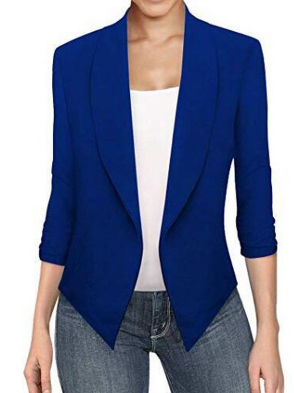 Effen Kantoor Dames Blazer Met Asymmetrische Revers En Lange Mouwen