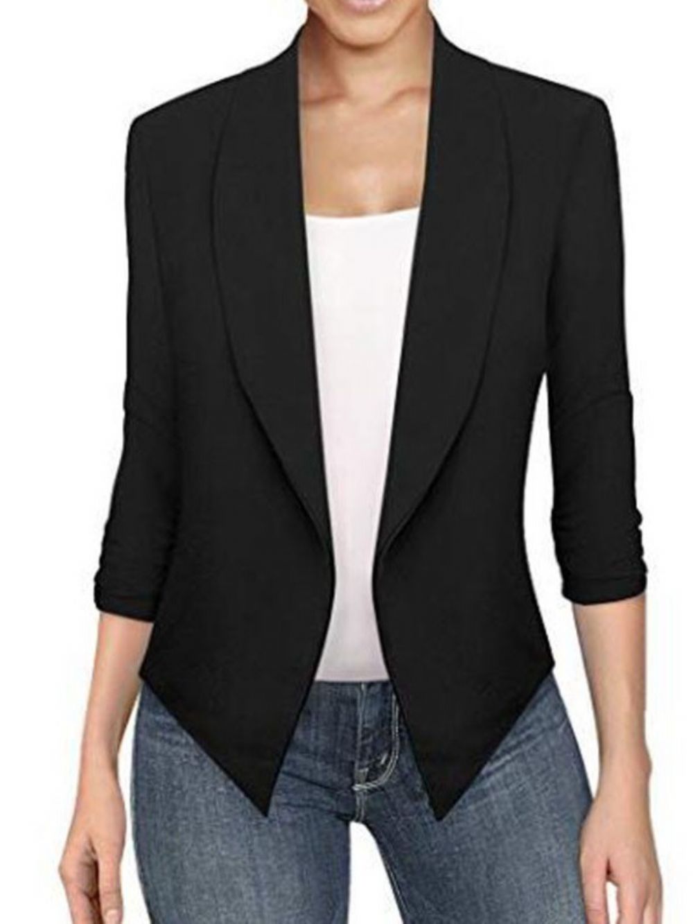 Effen Kantoor Dames Blazer Met Asymmetrische Revers En Lange Mouwen