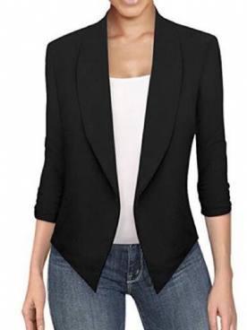 Effen Kantoor Dames Blazer Met Asymmetrische Revers En Lange Mouwen