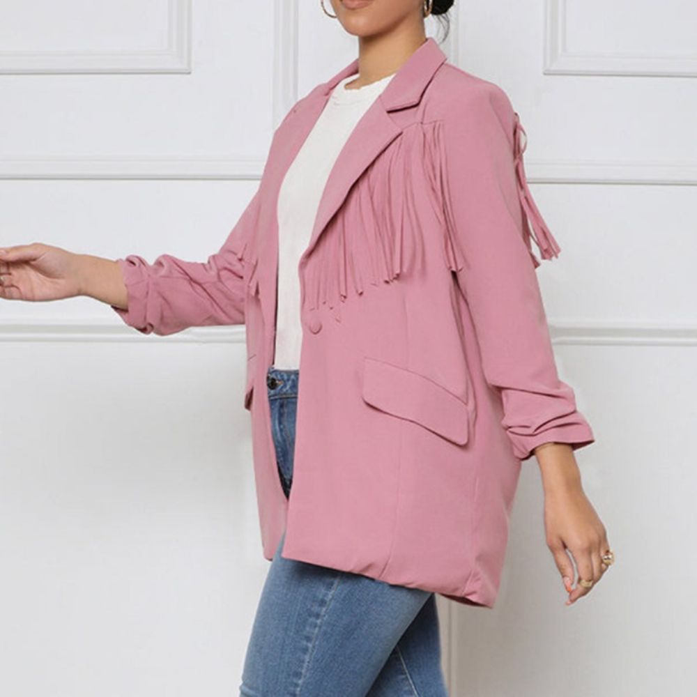 Gekerfde Revers Lange Mouw Één Knoop Herfst Halflange Casual Blazer