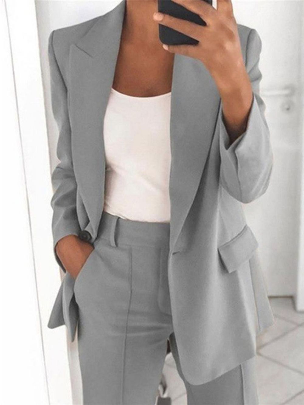 Standaard Casual Blazer Met Inkeping Revers En Één Knoop Dames