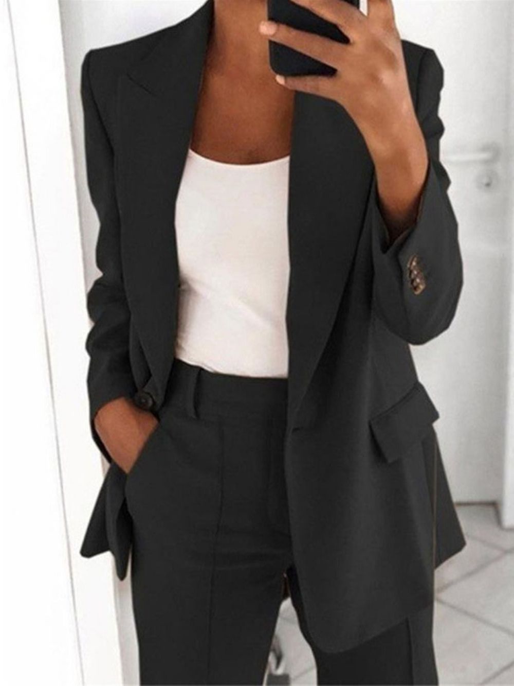 Standaard Casual Blazer Met Inkeping Revers En Één Knoop Dames