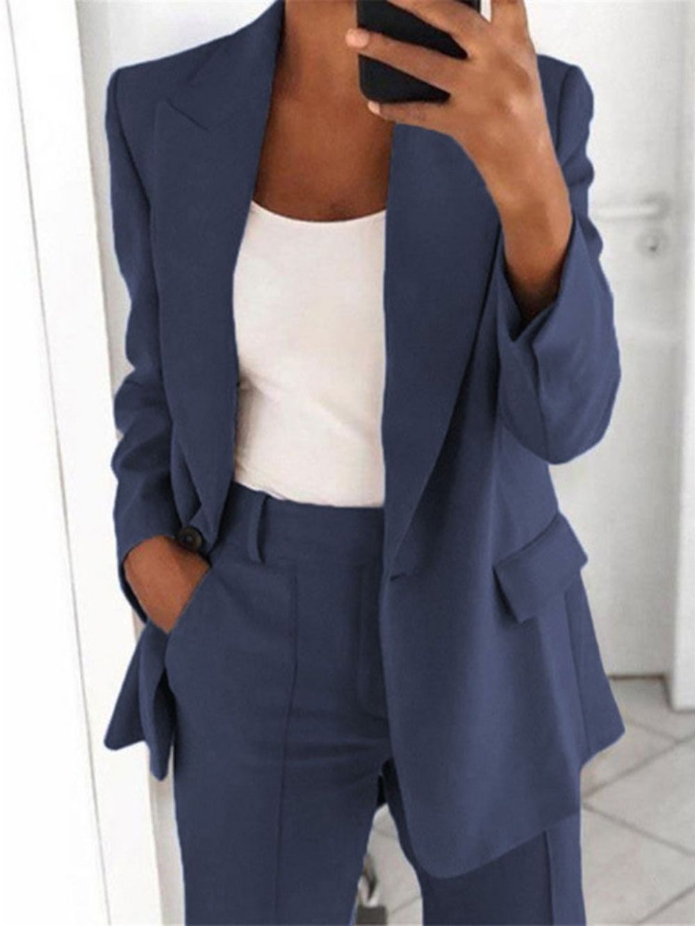 Standaard Casual Blazer Met Inkeping Revers En Één Knoop Dames