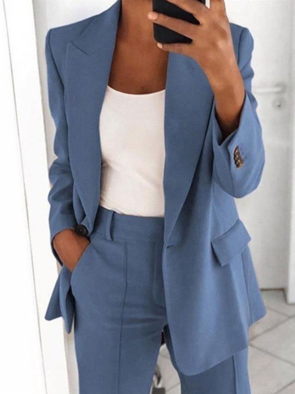 Standaard Casual Blazer Met Inkeping Revers En Één Knoop Dames