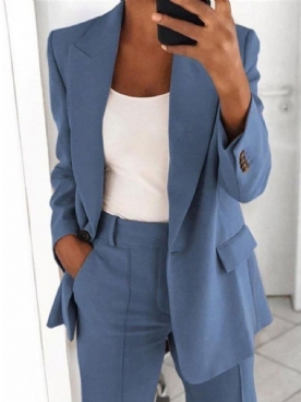 Standaard Casual Blazer Met Inkeping Revers En Één Knoop Dames