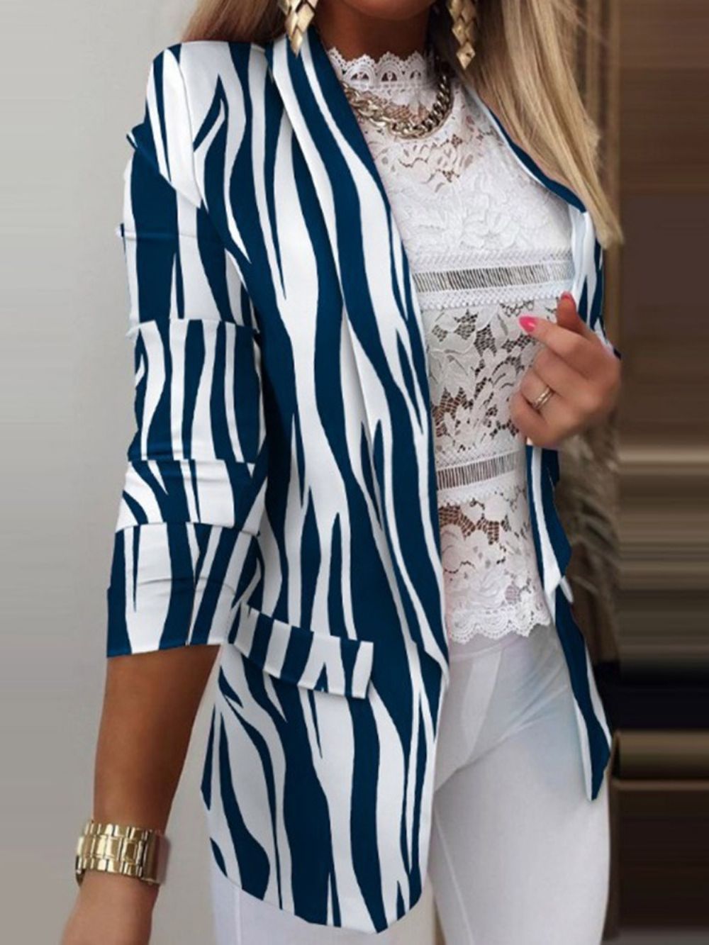 Vlinderprint Notched Revers Lange Mouw Lente Halflange Casual Blazer