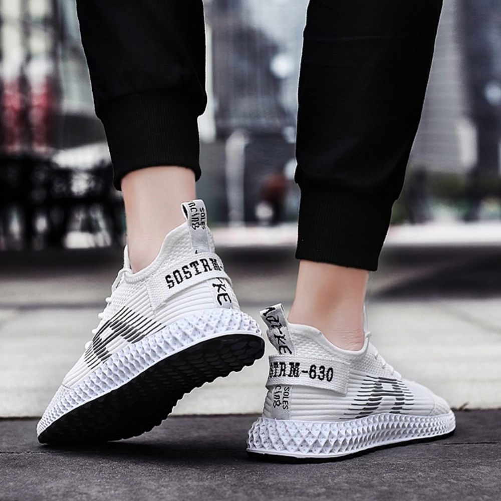 Herensneakers Met Mesh Letter En Veters