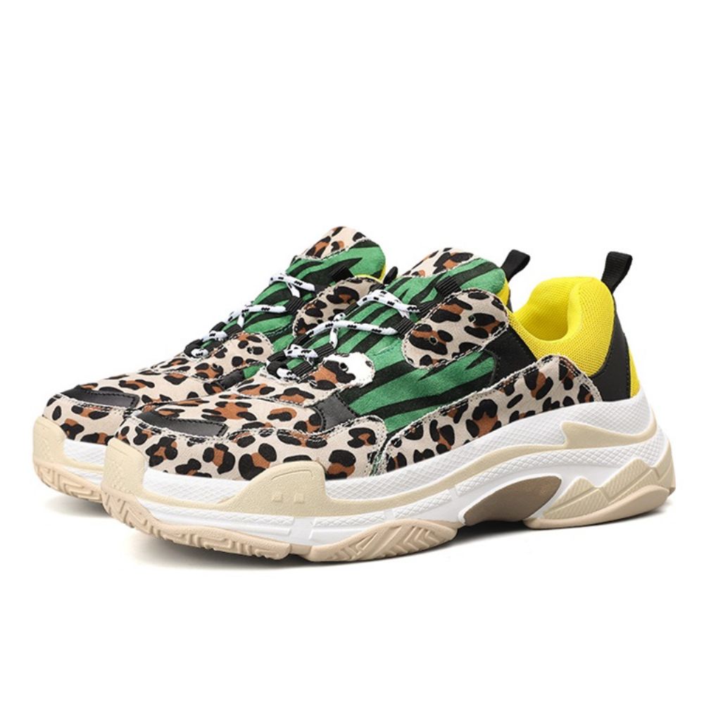 Lage Herensneakers Met Veters En Luipaardprint