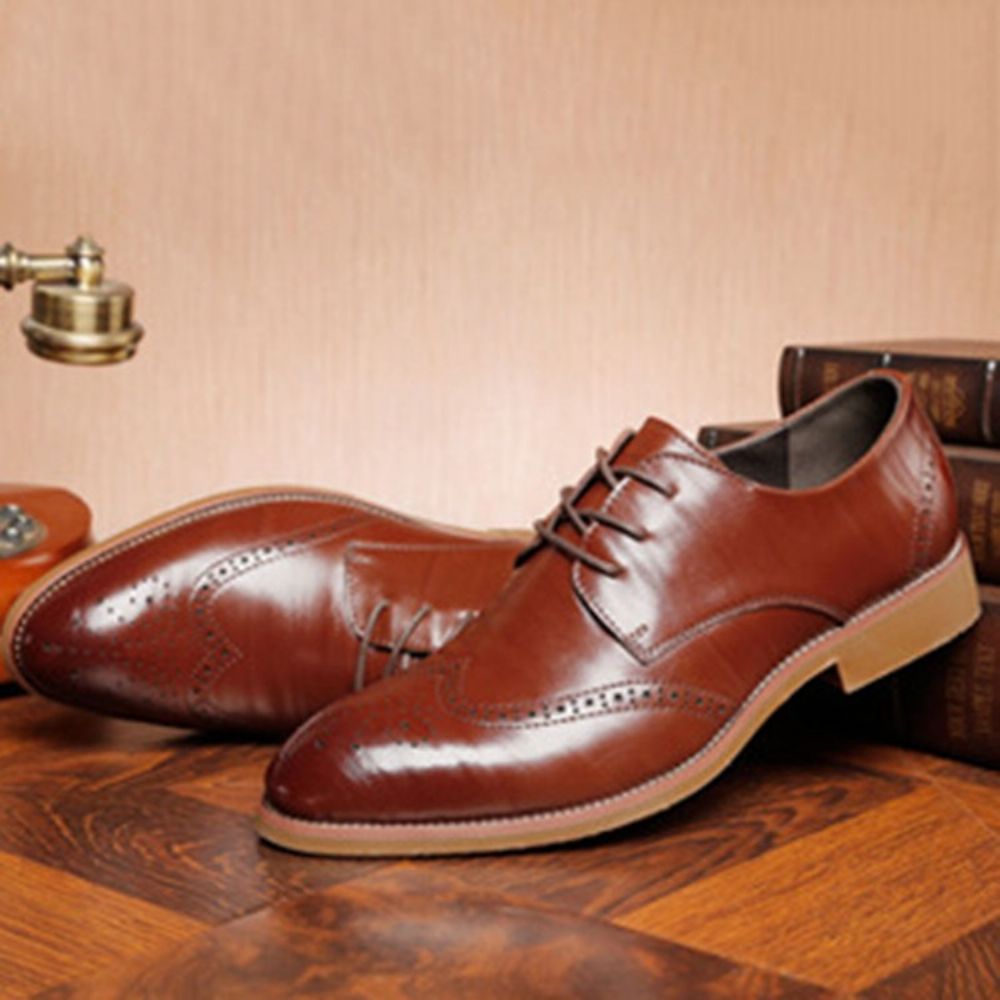 Heren Oxfords Met Effen Holle Ronde Neus En Veters