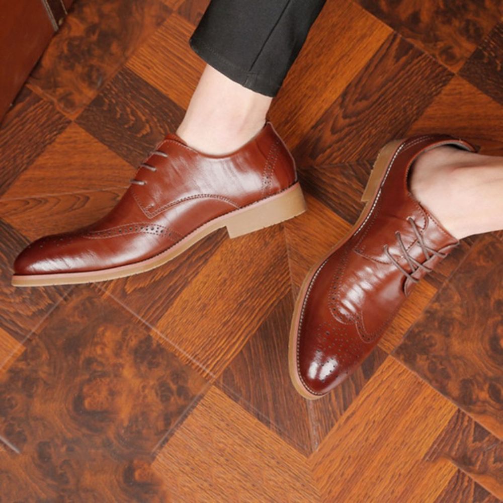 Heren Oxfords Met Effen Holle Ronde Neus En Veters