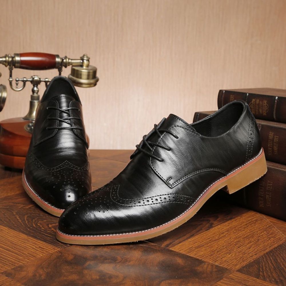 Heren Oxfords Met Effen Holle Ronde Neus En Veters