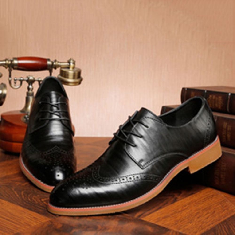 Heren Oxfords Met Effen Holle Ronde Neus En Veters