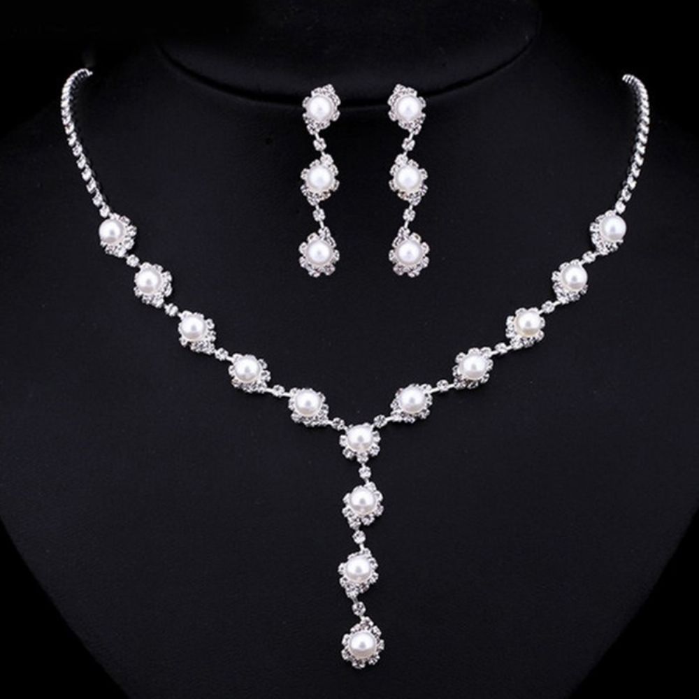 Bruiloft Parel Diamante Bruid Sieraden Set