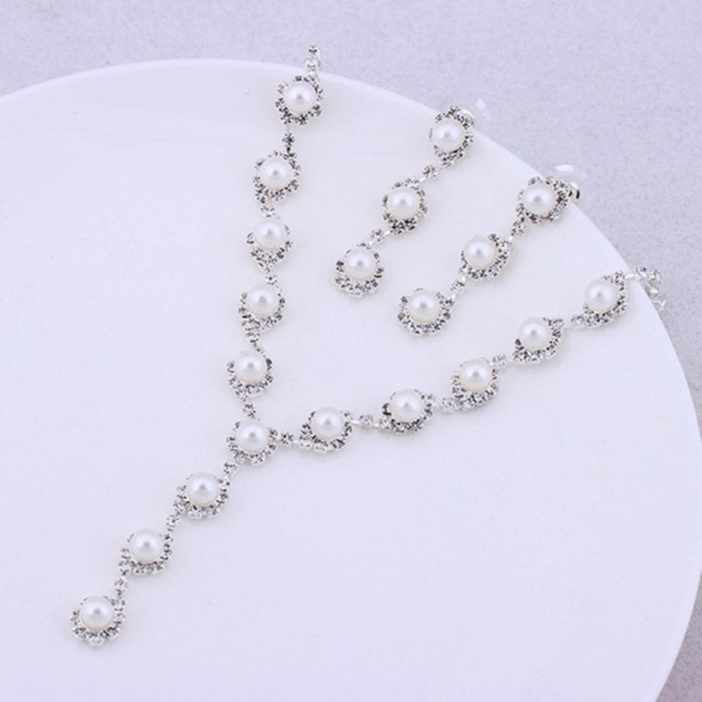 Bruiloft Parel Diamante Bruid Sieraden Set