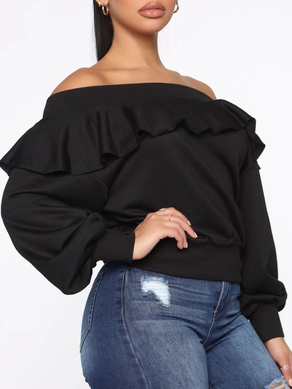 Effen Falbala Off-Shoulder Herfsthoodie