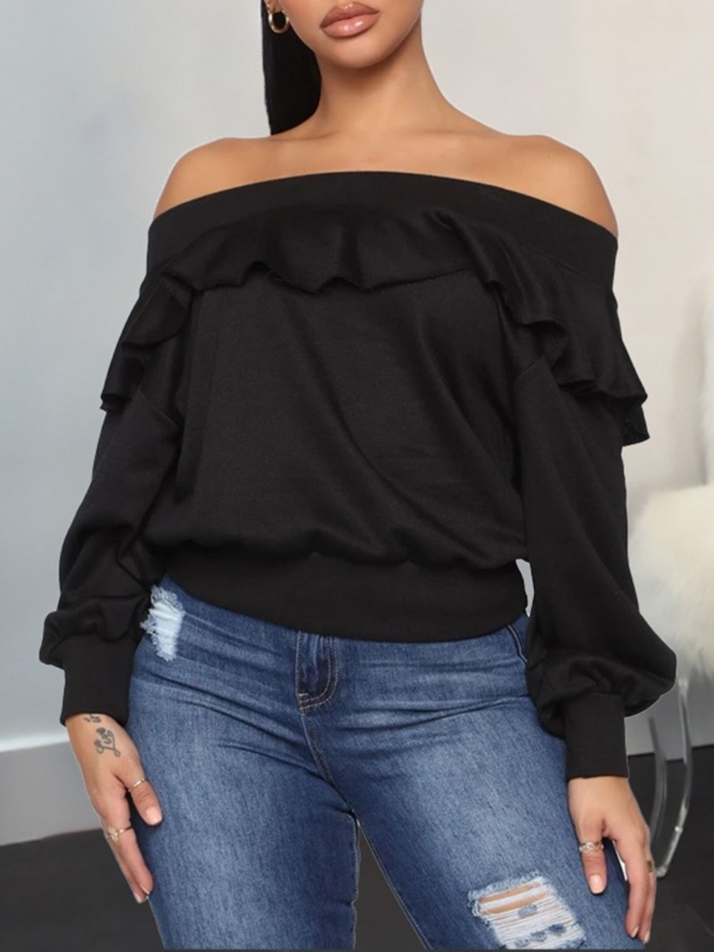 Effen Falbala Off-Shoulder Herfsthoodie