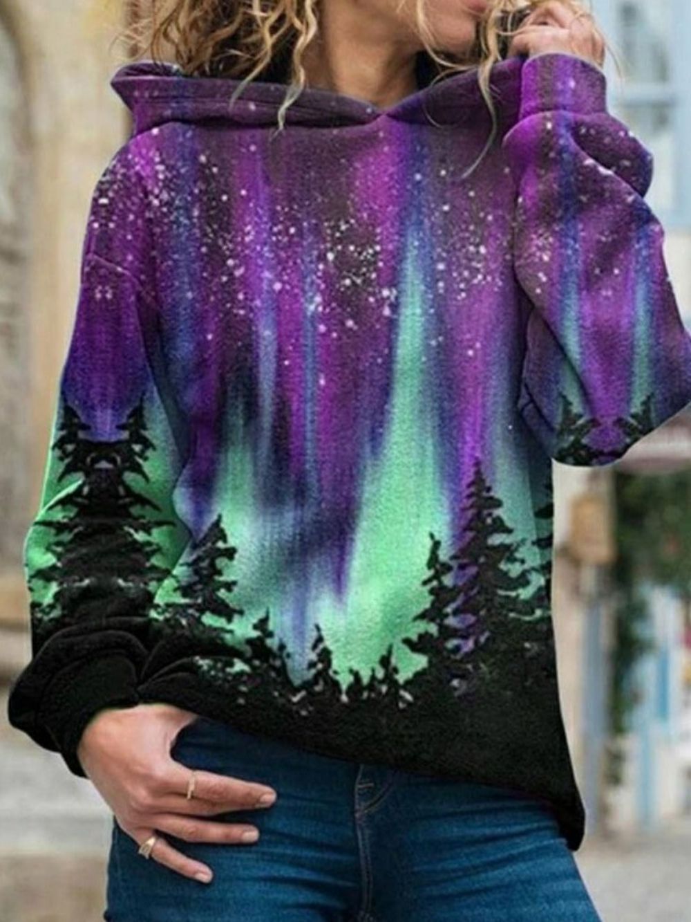 Galaxy Print Regular Fleece Standaard Dameshoodie