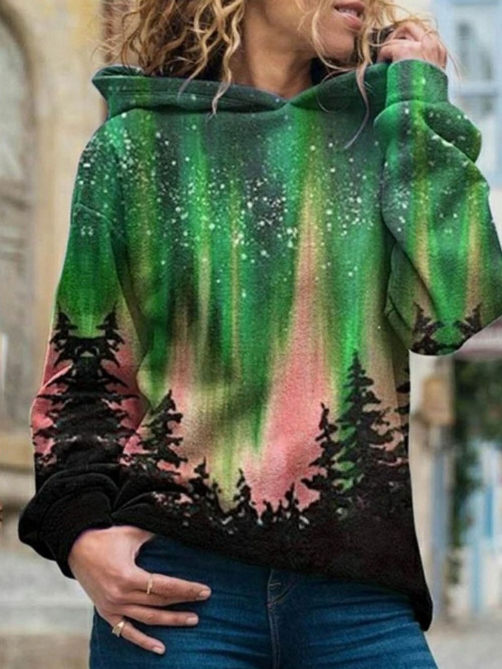 Galaxy Print Regular Fleece Standaard Dameshoodie