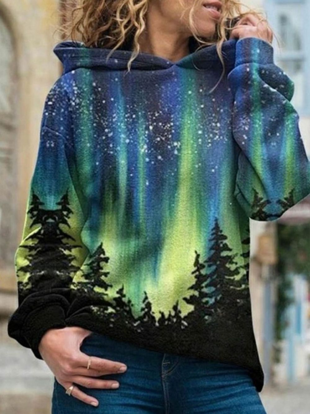 Galaxy Print Regular Fleece Standaard Dameshoodie