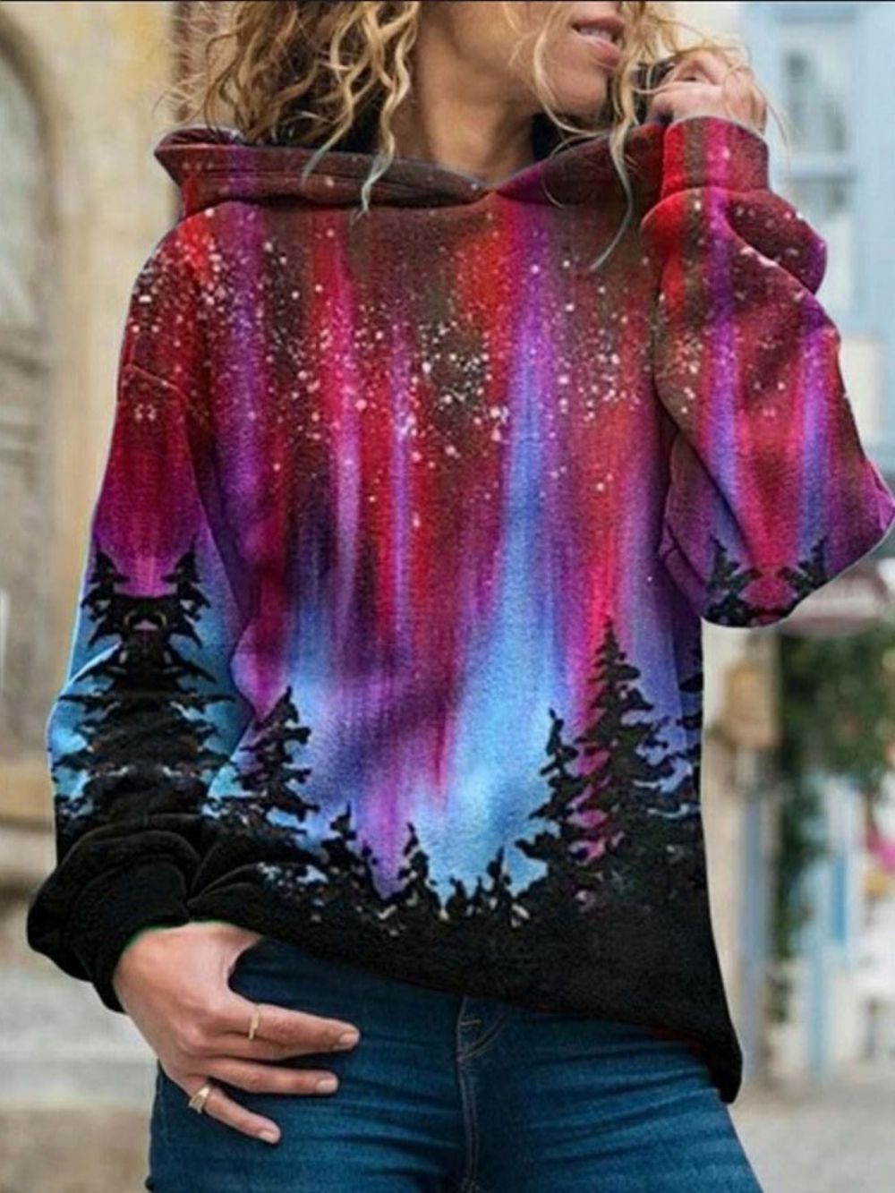 Galaxy Print Regular Fleece Standaard Dameshoodie