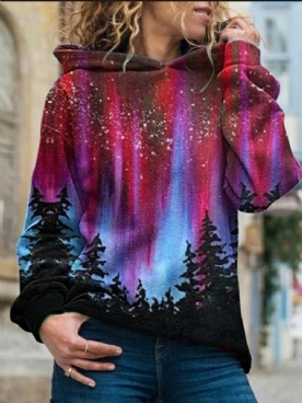 Galaxy Print Regular Fleece Standaard Dameshoodie