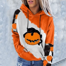 Halloween Kleurblok Raglanmouwen Print Hooded Hoodie Met Lange Mouwen