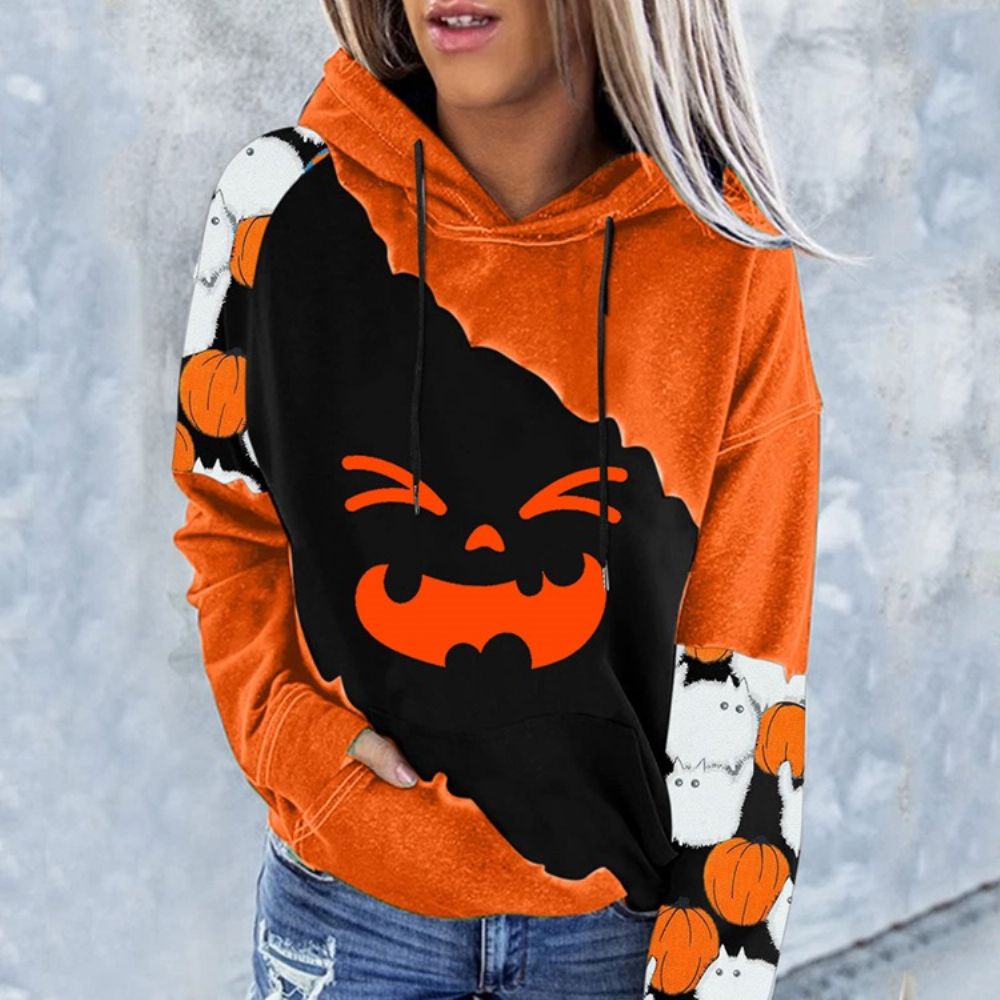 Halloween-Kleurenblokprint Met Raglanmouwen En Winterhoodie Met Lange Mouwen