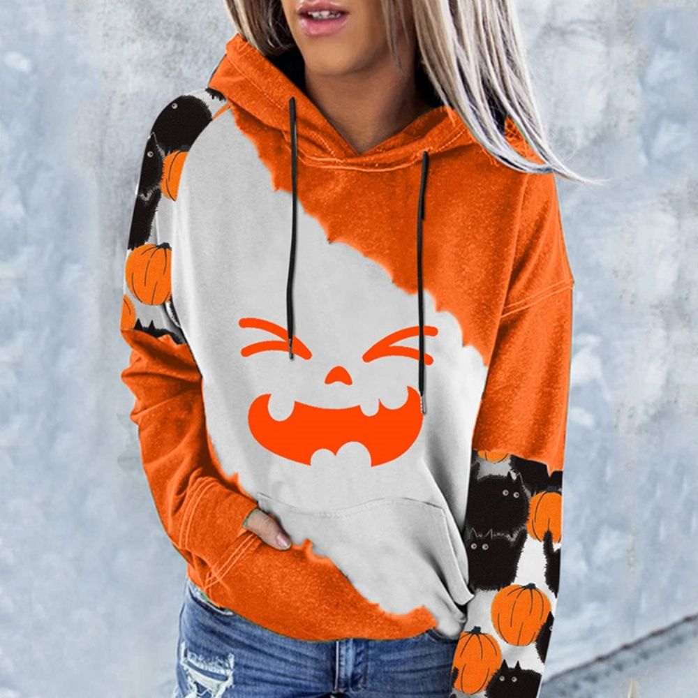 Halloween-Kleurenblokprint Met Raglanmouwen En Winterhoodie Met Lange Mouwen