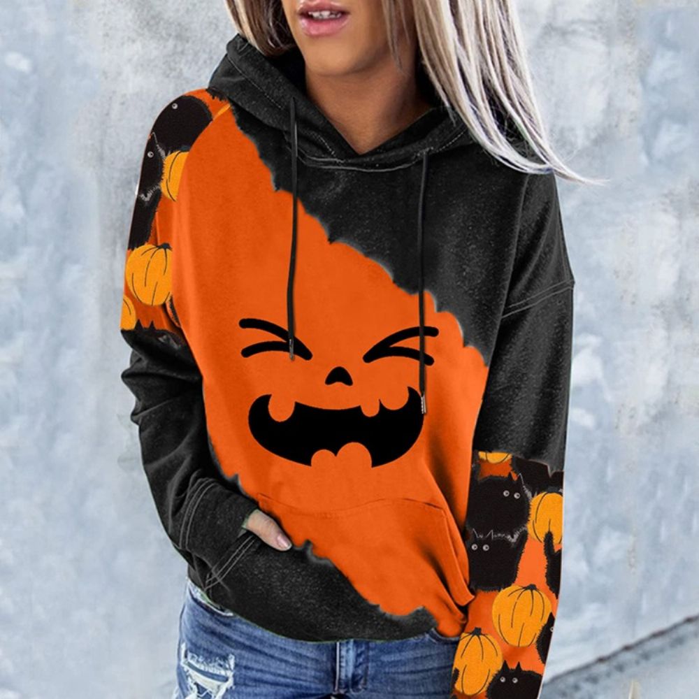 Halloween-Kleurenblokprint Met Raglanmouwen En Winterhoodie Met Lange Mouwen