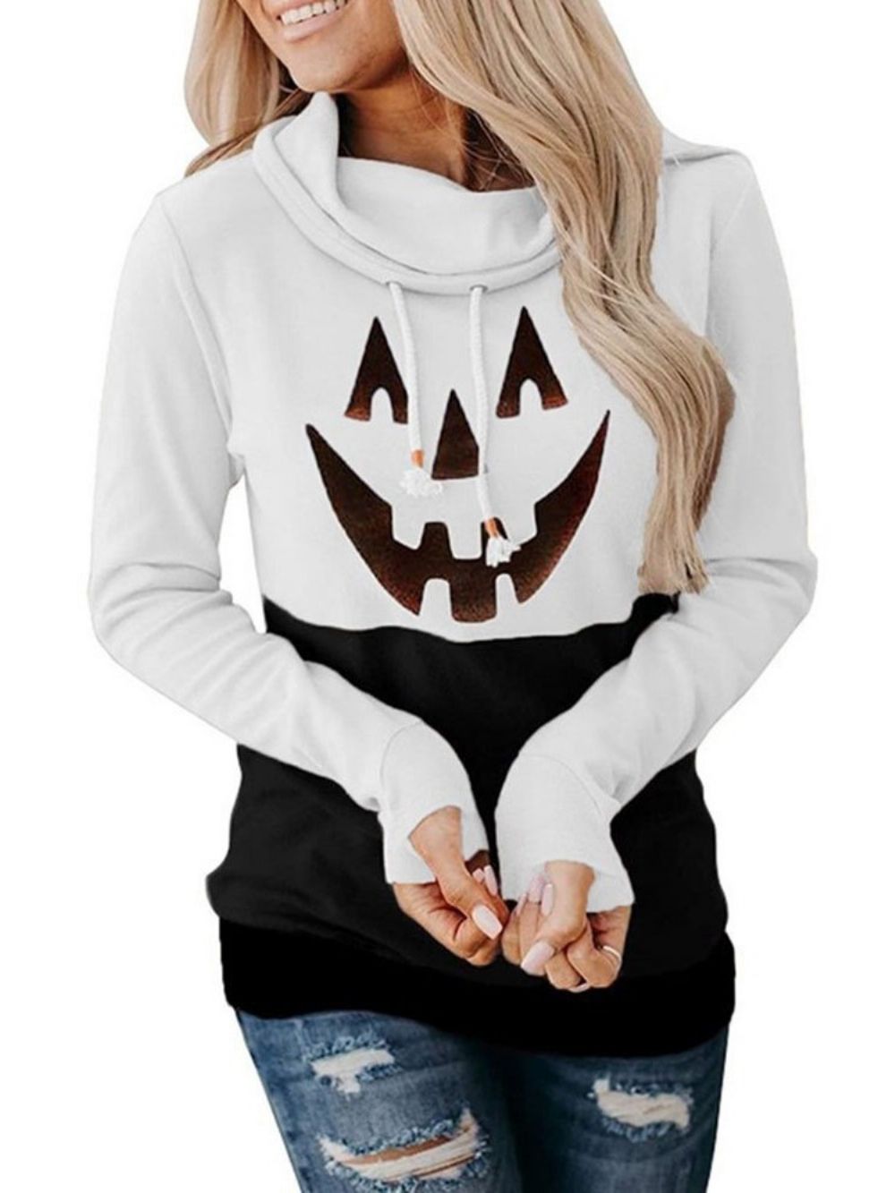 Halloween-Print Cartoon Fleece Hoodie Met Lange Mouwen