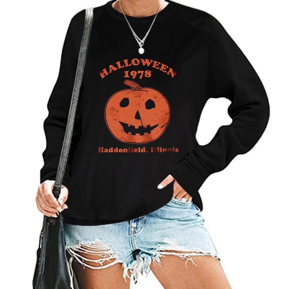 Halloween Print Schedel Raglanmouwen Ronde Hals Hoodie Met Lange Mouwen