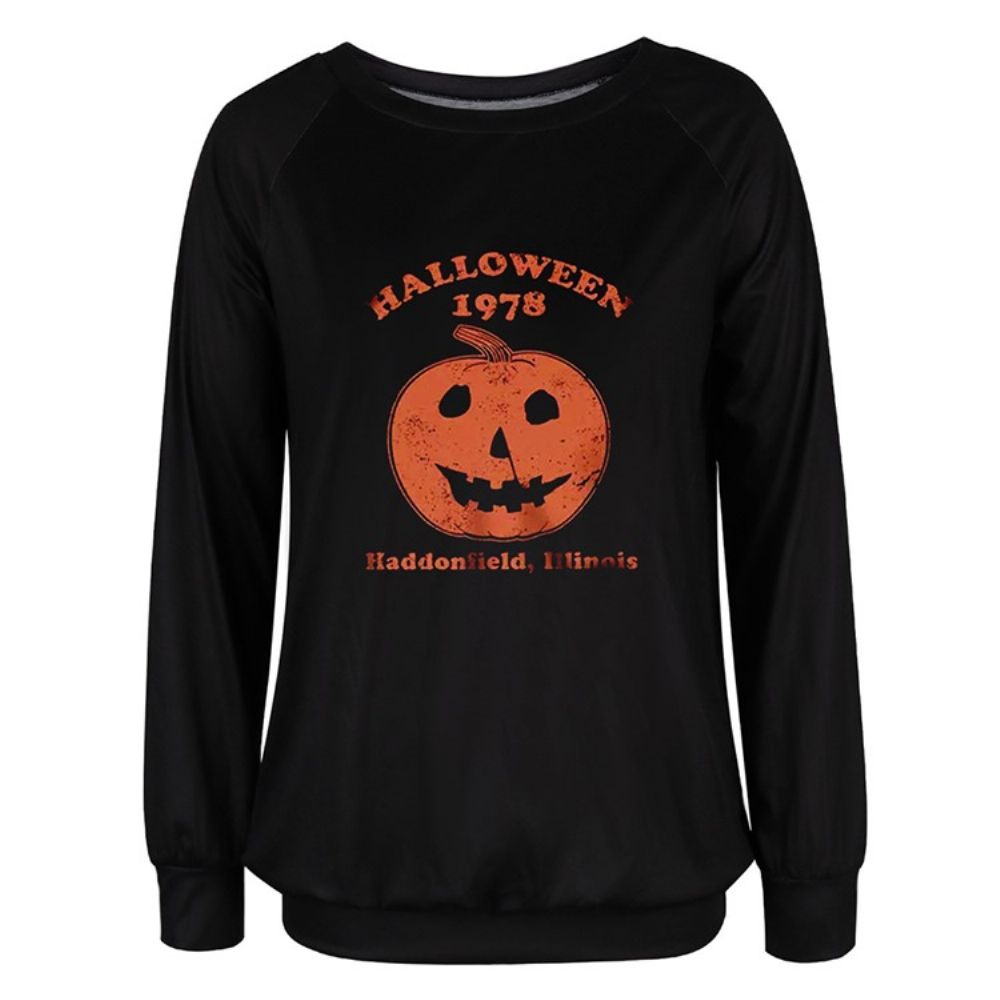 Halloween Print Schedel Raglanmouwen Ronde Hals Hoodie Met Lange Mouwen