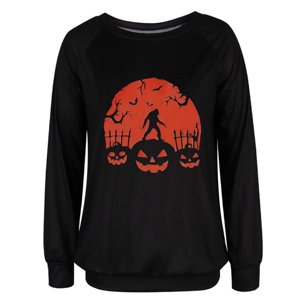 Halloween Print Schedel Raglanmouwen Ronde Hals Hoodie Met Lange Mouwen